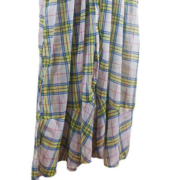 Torrid Plus Sz 1 Tie-Waist Plaid Duster Kimono Yellow Blue Pink Midi Cover-Up - Picture 7 of 13